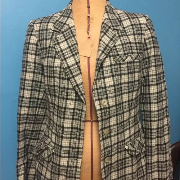 Vintage Pendleton Coat Blazer grey Tan Bk 100% Virgin Wool Plaid Women 12 USA - Picture 2 of 11